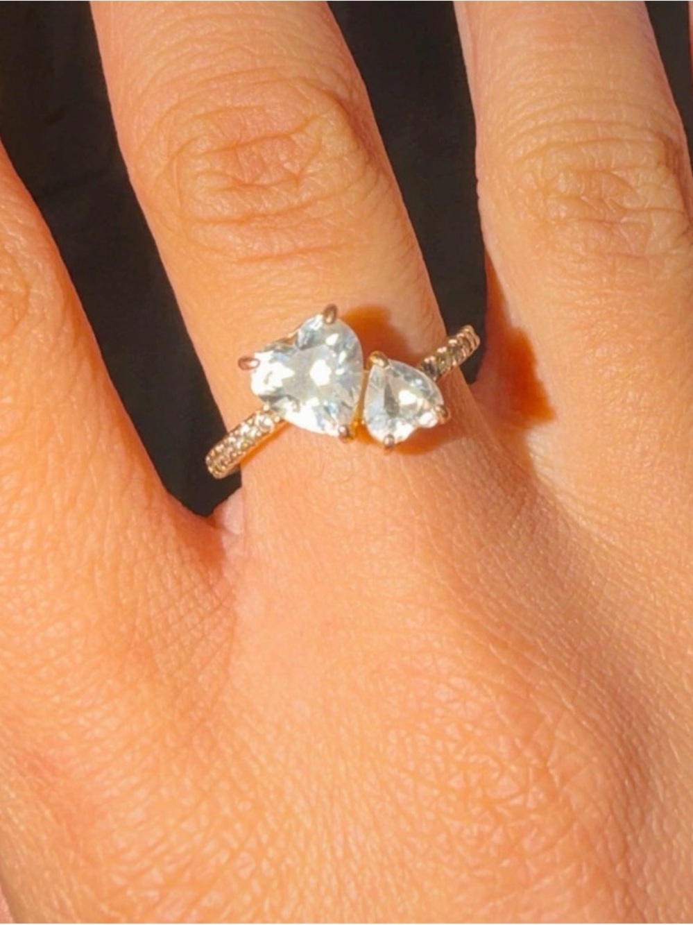 Pandora Silver Ring with Clear Heart Gemstones